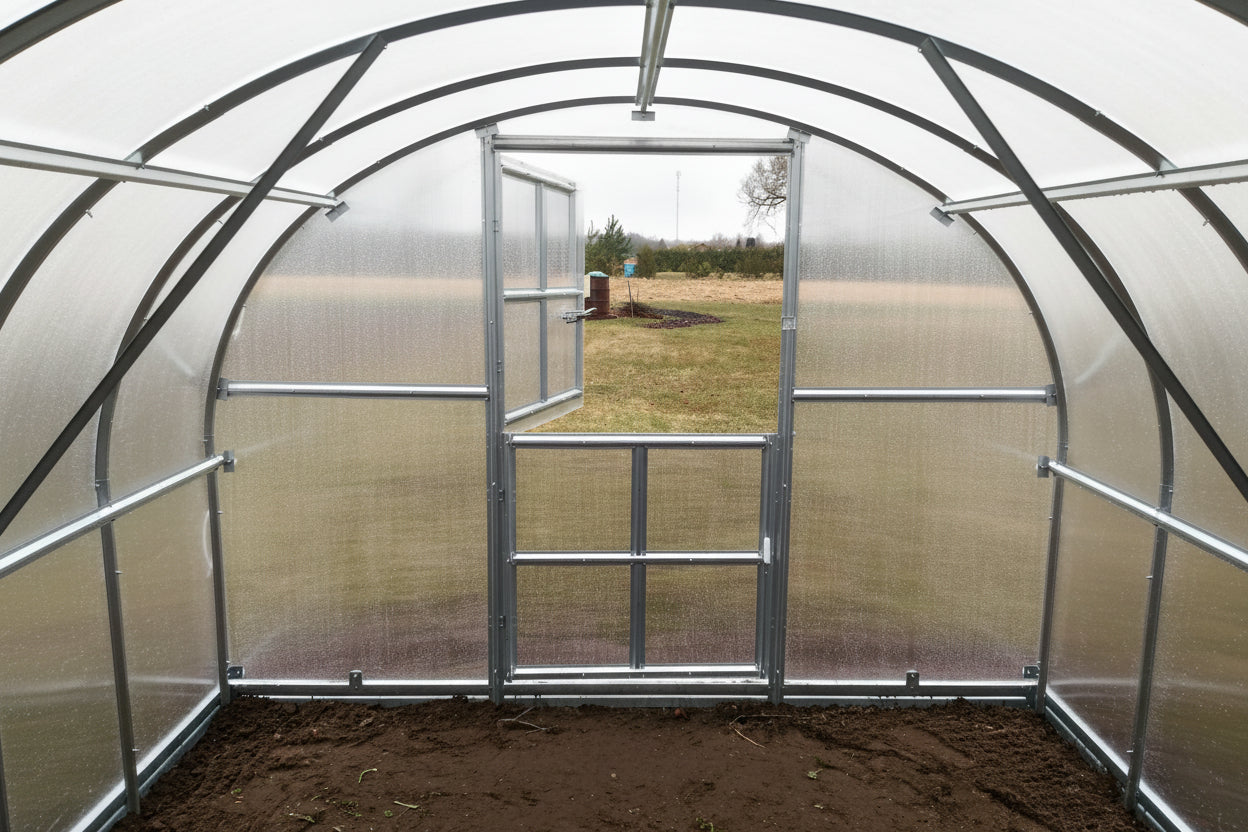 Extra door for arc polycarbonate greenhouse — galvanised steel frame 
additional door with latch for AnGreenhouse models Ireland